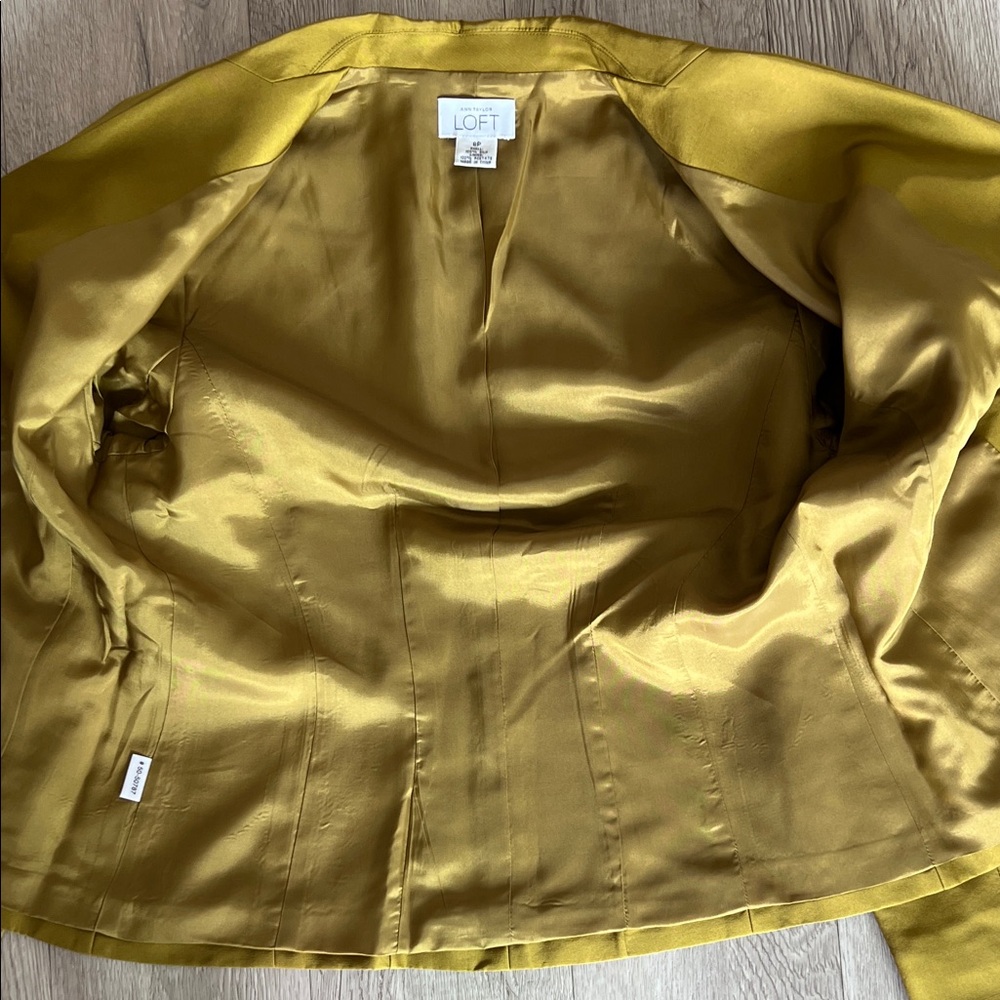 SILK BLAZER ANN TAYLOR LOFT Chartreuse Green Dupioni Silk comfortable holiday - Picture 8 of 15